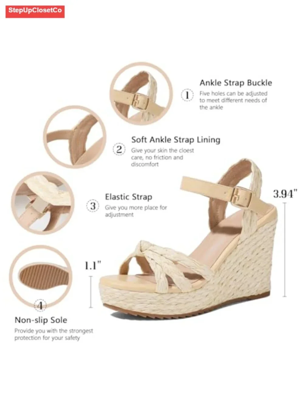 Women's Espadrille Wedge Sandals Braided Knot Ankle Strap Open Toe Platform